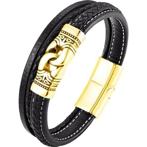 NEW Fashion Wild Punk Braided Multi-layer Bracelet Magnetic Buckle Simple Style Wristband Men Stainless Steel Bracelet Pulseira