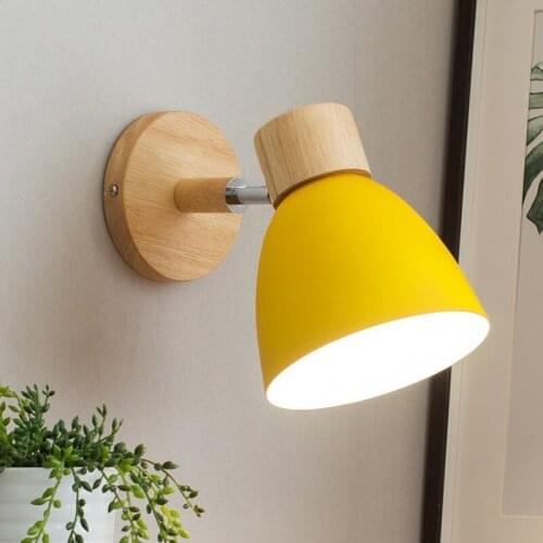 Wooden Wall lights bedside Nordic Wall Sconce for bedroom reading 6 color Macaroon steering Head E27 Home Lighting ZM914