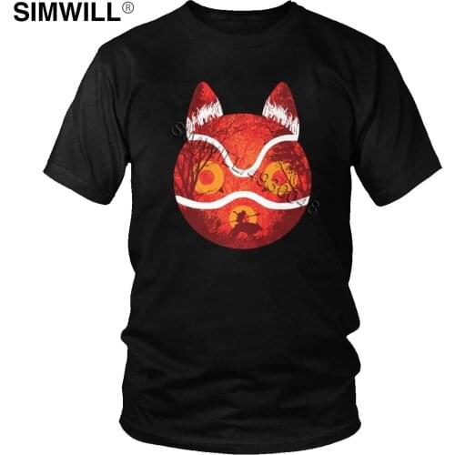 Masked Warrior Tshirt Novelty Summer Soft Cotton Tee Shirts Men Short Sleeve Anime Princess Mononoke Hime T-Shirt Manga Fans Top