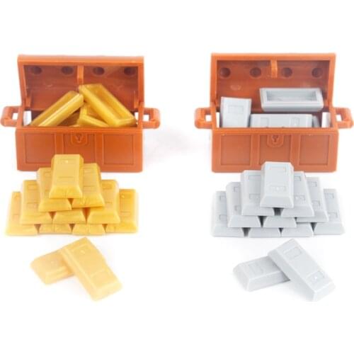 MOC City Accessories Building Blocks Pirate Treasure Model Blocks Bank Vault Gold Bar Silver Bullion Figures Parts Bricks Toys