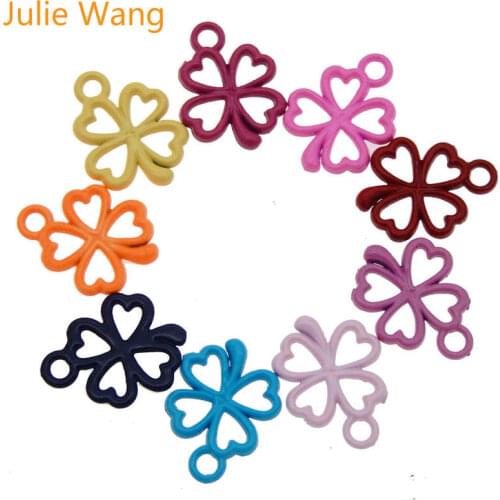 Julie Wang 30PCS Enamel Four-leaf Clover Charms Mixed Colors Alloy Flower Necklace Pendant Earrings DIY Jewelry Making Accessory