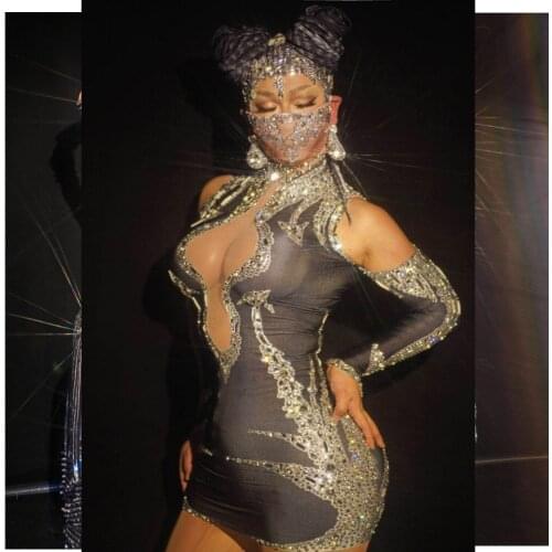 Sparkly nightclub dress bar party girl stage dance costume dj show outfit
