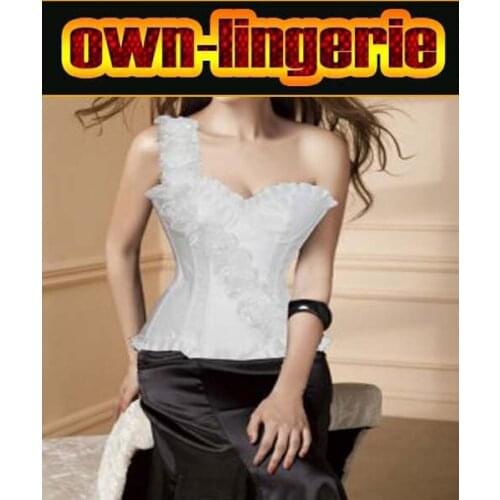 One shoulder corset woman sexy shaper bustier matching g-string flower strap corset w3251