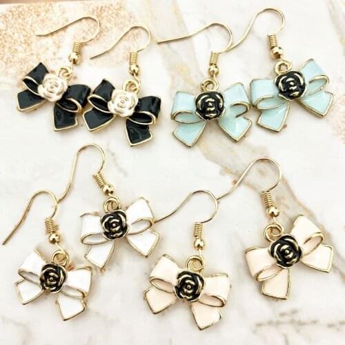 Adorable Flower Bowknot Earrings Gold Zinc Alloy Colorful Elegant Charms Dangle Women Hoop Eardrop Fashion Jewelry Drop Shipping