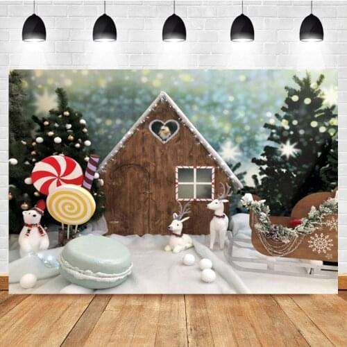 Laeacco Cartoon Christmas Tree Bear Sleigh Light Bokeh Baby Birthday Photography Backdrop Photo Background For Photo Studio