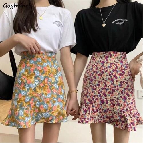 Mini Skirts Women Floral High Waist Sweet Retro Leisure Korean Style Fresh Trendy A-line All-match Ladies Female Newly Summer