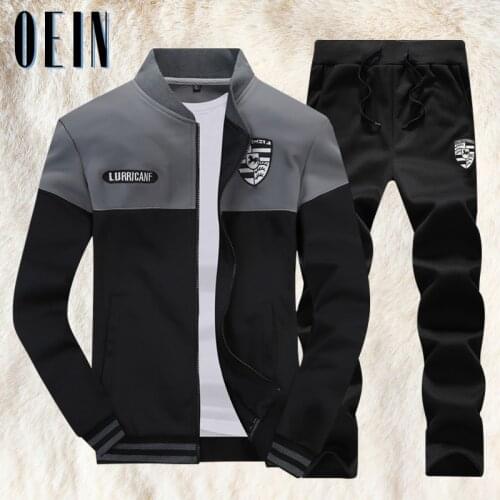 OEIN Men Tracksuits Patchwork Sportswear Sets Autumn Mens Zipper Jacket + Pant Tracksuit Male Sweatshirt Casual 2 Piece Suit Set