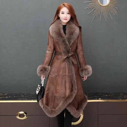 New Mink Fur Coats Women Leather Overcoat Thicken Warm Fur Jackets Long Slim Mink Fur Overcoat Female Faux Fur Coats With Belt