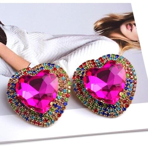 New Arrive Colorful Crystal Metal Loving Heart Earrings High-Quality Fashion Trend Rhinestone Jewelry Accessories For Women