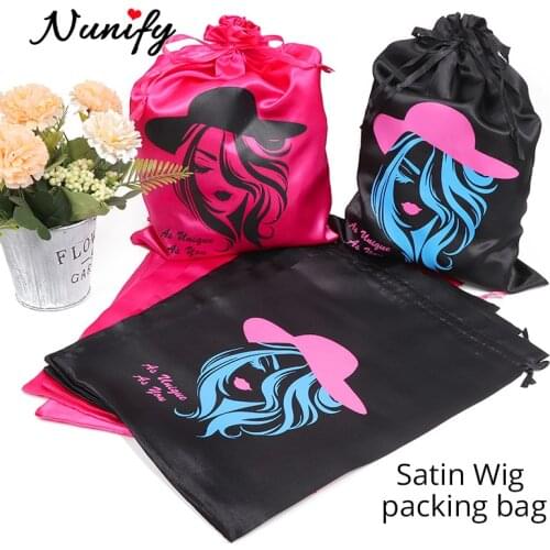 Nunify Satin Extensions Hair Bags Ribbon Drawstring Luxry Goods Silk Packaging Pouches Makeup Case Shoes Cloth Wigs Storage Bag