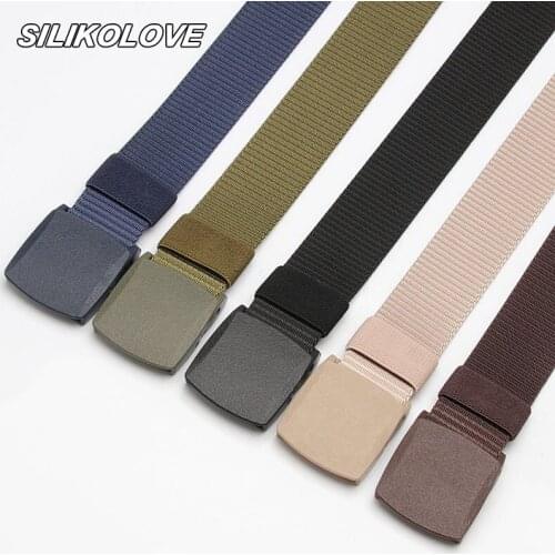 Outdoor Braided Breathable Solid Color Nylon Belt Male and Women Brown Belt Tactical Plastic Buckle Without Metal
