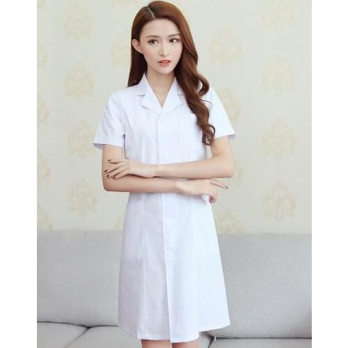 White gown short sleeve female summer doctor male half sleeve thin nurse dress beauty salon overalls