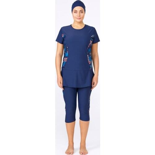 Lycra Semi-Closed Outsize Womens Hijab Scarfs Swimwear 3209-21 K. Navy blue Turkish' Muslim Swimsuit Burkinis Modest Clothing Islamic Long