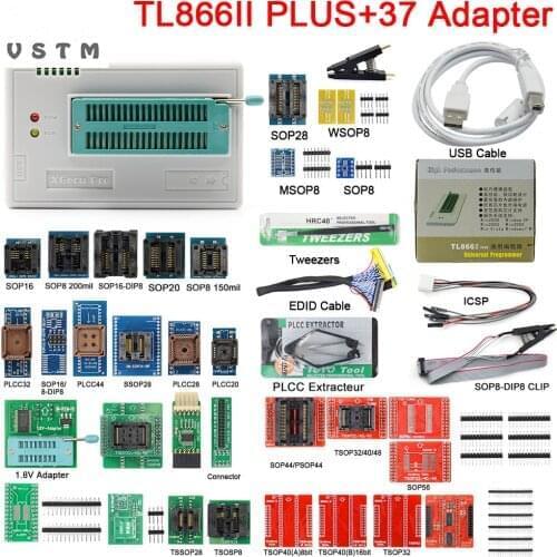 VSTM Newest V10.8 TL866II Plus Universal Original minipro programmer TL866 nand flash AVR PIC Bios USB Programmer+37pcs adapter