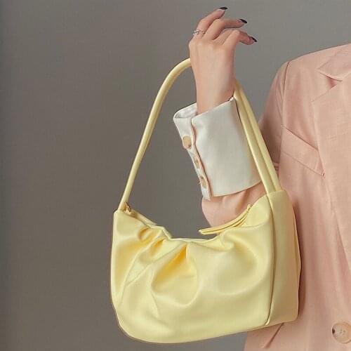 Simple Folds Soft-Faced Womens Shoulder Bag Fashion Solid PU Zipper Handbag Woman 2021 High Quality Underarm Designer Bag Women
