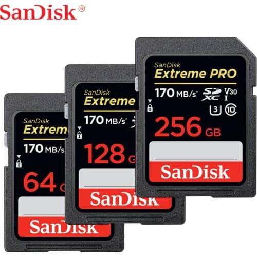 Original New SanDisk Extreme PRO SD Card 64GB 128GB 256GB 170MB/s Carte SD SDXC Class10 C10 U3 V30 4K UHD For Camera SD Card