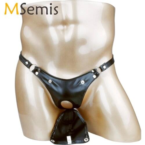Sexy Mens Leather Lingerie Gay Tanga Thong Erotic G-string Jockstrap Underwear Buckled Bulge Pouch Bikini Briefs Sissy Panties