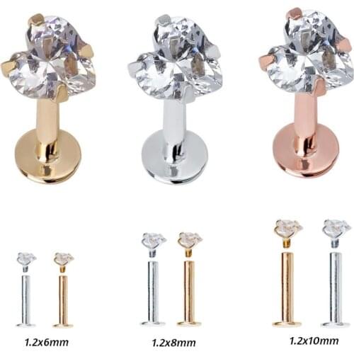 1Pc Stainless Steel Heart Zircon Gem Labret Earring Stud Helix Cartilage Piercing Labret Ring Lip Monore Piercing Jewllry 16G