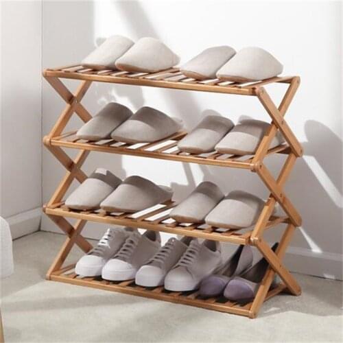70*68*25cm Folding Shoe shelf Bamboo Four-Layer Shoe rack Shoes storage rack