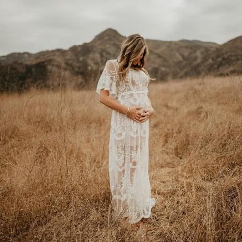 SMDPPWDBB Lace Maternity Dresses Maternity Photography Props Maternity Gown Baby Shower Photo Shoot Women Dress Long Sleeve