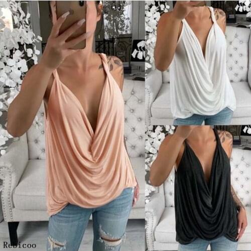 Women Sleeveless Solid V Neck Sling Top Lady Casual Office Shirt And Blouse Female Streetwear Loose Plus SIze Femme Blusas