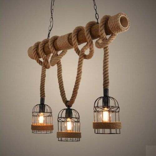 Loft Style Rope Bamboo Tube Droplight Edison Pendant Light Fixtures For Dining Room Hanging Lamp Vintage Industrial Lighting