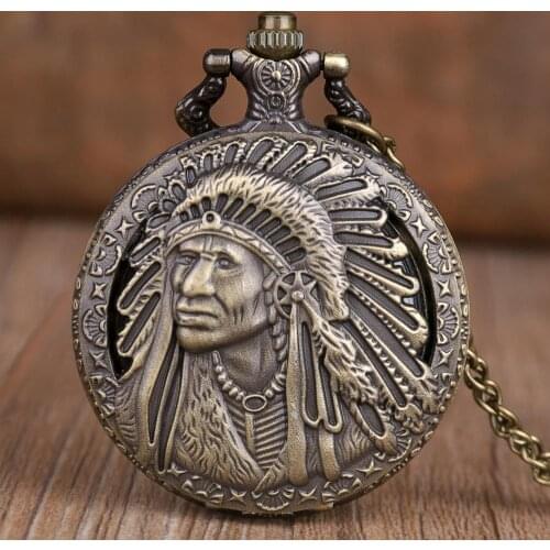 Vintage Exquisite Design Ancient Native Indian Pattern Pocket Watch Large Quartz Pocket Watch Gift