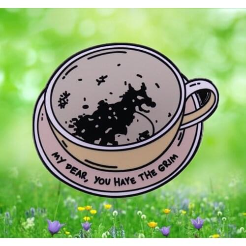 Harry Grim Magic tea cup and saucer Prisoner of Azkaban enamel pin Tea Leaves dark dog Omen Professor Trelawney Christmas badge