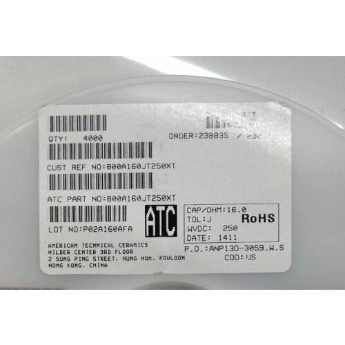 800A160JT250XT Chip high frequency capacitor ATC O505 0.5x0.5 16PF 250V