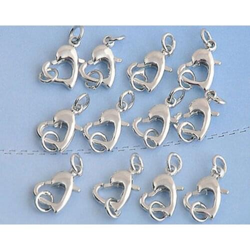 Free Shipping 50PCS Findings Making Jewelry Findings Repair Connector Sterling Silver Heart Lobster Claw Clasps 11X11MM