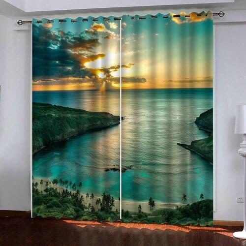 Beautiful beach view under sunset Blackout Curtains For Window curtains 3D photo Living Room Bedroom modern curtain decor