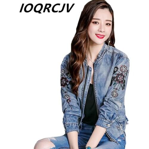 Denim Jacket For Women Spring 2019 New Casual Fashion Slim Long Sleeve Zipper Embroidery Denim Clothing Female Outwear Top Q516