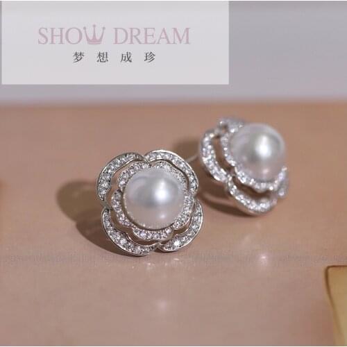 SHOWDREAM S925 Silver Zircon Natural Seawater Pearl Earring Fashion Beautiful Gift Real Pearl Earring Jewelry