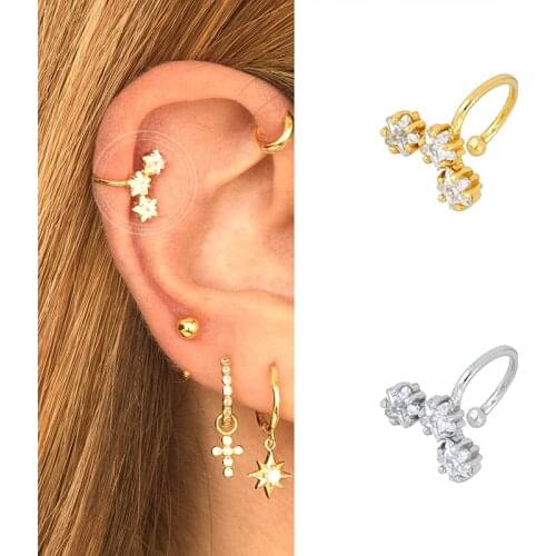 1PC 925 Sterling Silver Stars flowers Clip Earring for Women Simple Crystal Ear Cuff Earrings Couples Appointment jewelry