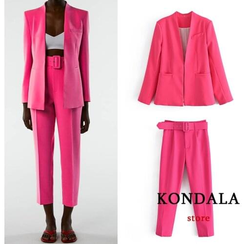 KONDALA Za 2021 Chic Pink Oversized Office Lady Blazer Long Sleeve V Neck Pockets Women Jackets Fashion Autumn Mujer Outwear