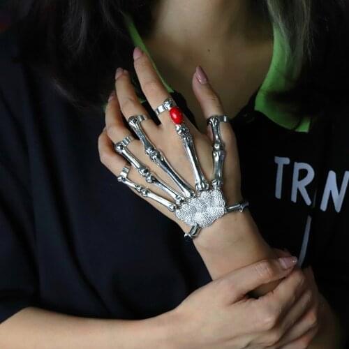 Halloween Bracelet For Women Gothic Punk Hand Skull Skeleton Elasticity Adjustable Alloy Bracelet Femme Party Accessories
