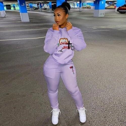 Hipster Print Women 2 Piece Set Long Sleeve Polo-neck Sweatshirt Top and Jogger Sweatpant Sporty Tracksuit Spring Autumn Suits