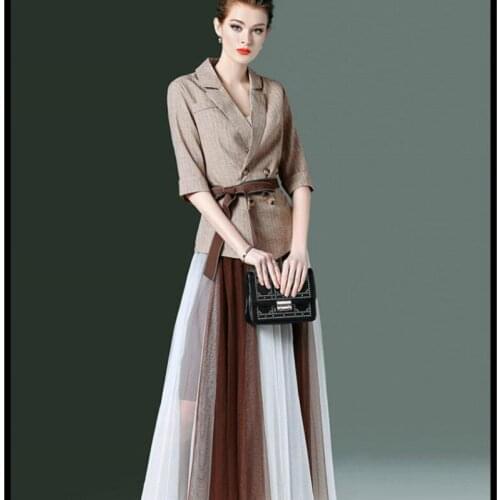 Ladies suit spring and summer new style new casual fashion suit high waist slim pleated skirt suit two-piece temperament women