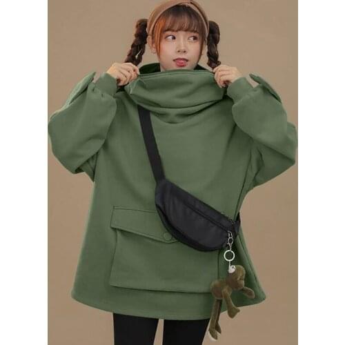 Women Cute Frog Eyes Hoodies Solid Color Long Sleeve Oversized Baggy Sweatshirt Harajuku Large Pocket Pullover Tunic Top