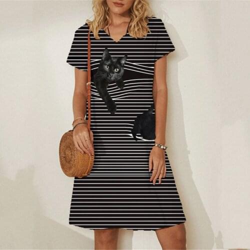 Summer Womens Dresses Plus Szie Fashion 3D Aat Print Casual Short Sleeve V-neck Loose Knee-Length Dresses Party Dress Vestidos