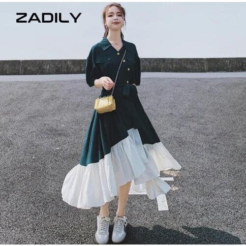 Zadily French Short Sleeve Large size Maxi Shirt Dress Women 2021 Summer Casual Ruffles Button Up Patchwork Plus Size Dresses