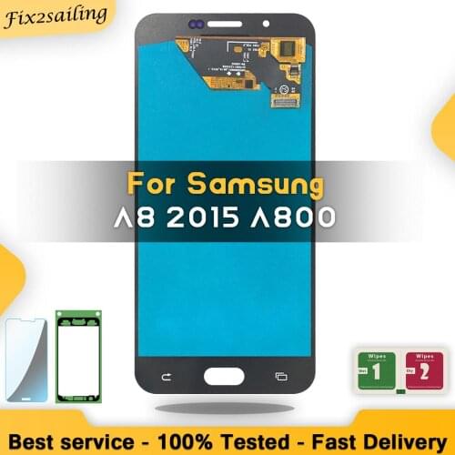For Samsung Galaxy A8 2015 A8000 A800 A800F AMOLED LCD Display 100% Tested Working Touch Screen Assembly With Tempered Glass