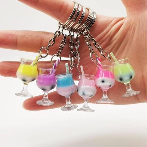10 PCS Creative pearl milk tea keychain pendant resin simulation goblet two-color beverage cup milk tea shop gift