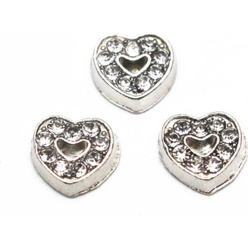 10pcs/lot Silver Hollow Out Heart Crystal Floating Charms Fit Living Glass Floating Lockets Bracelet DIY Jewelry Making