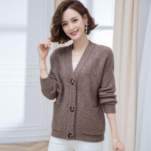 2021 Fashion New Knit Cardigan Womens Short Outer Loose Ladies Sweater Casual Solid Color V-Neck Single-breasted Top All-match