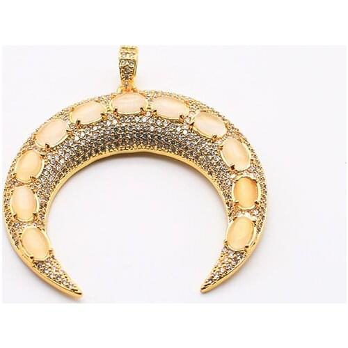 45x42mm Womens High Quality Gold Moon pendant with CZ and crystal. Noble and elegant