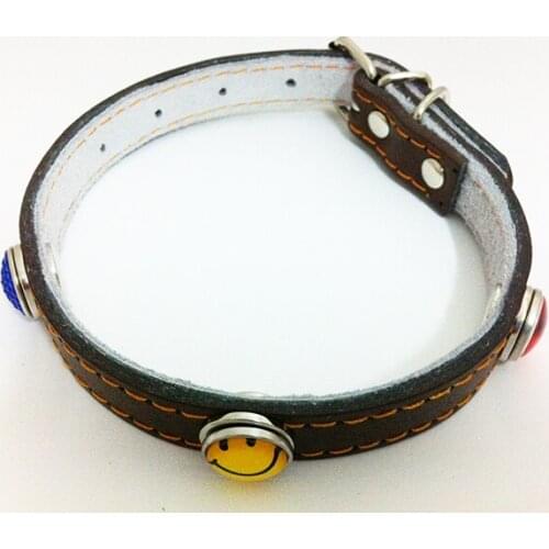47cm brown PU leather dog collars snap button pet supplies (fit 18mm 20mm snaps) OEM, ODM NF098