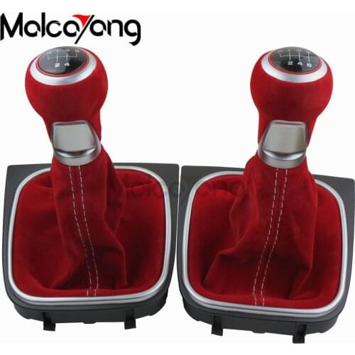 5 6 Speed Gear Stick Shift Knob boot kit For Volkswagen Golf 5 6 MK5 MK6 R32 GTI 04-09 Red Black Soft Suede Leather