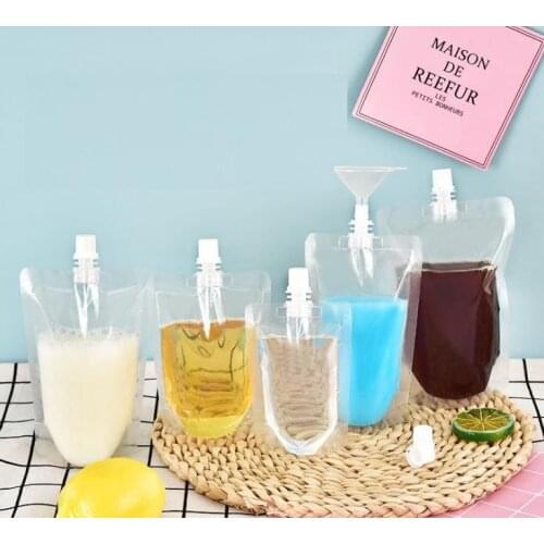 500pcs Clear Stand-up Plastic Drink Packaging Bag Spout Pouch for Beverage Liquid Juice Milk Coffee 200-500ml SN537