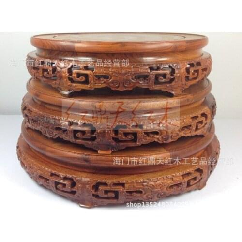Red sandalwood wood crafts sets of three large carved stone base carved pedestal base